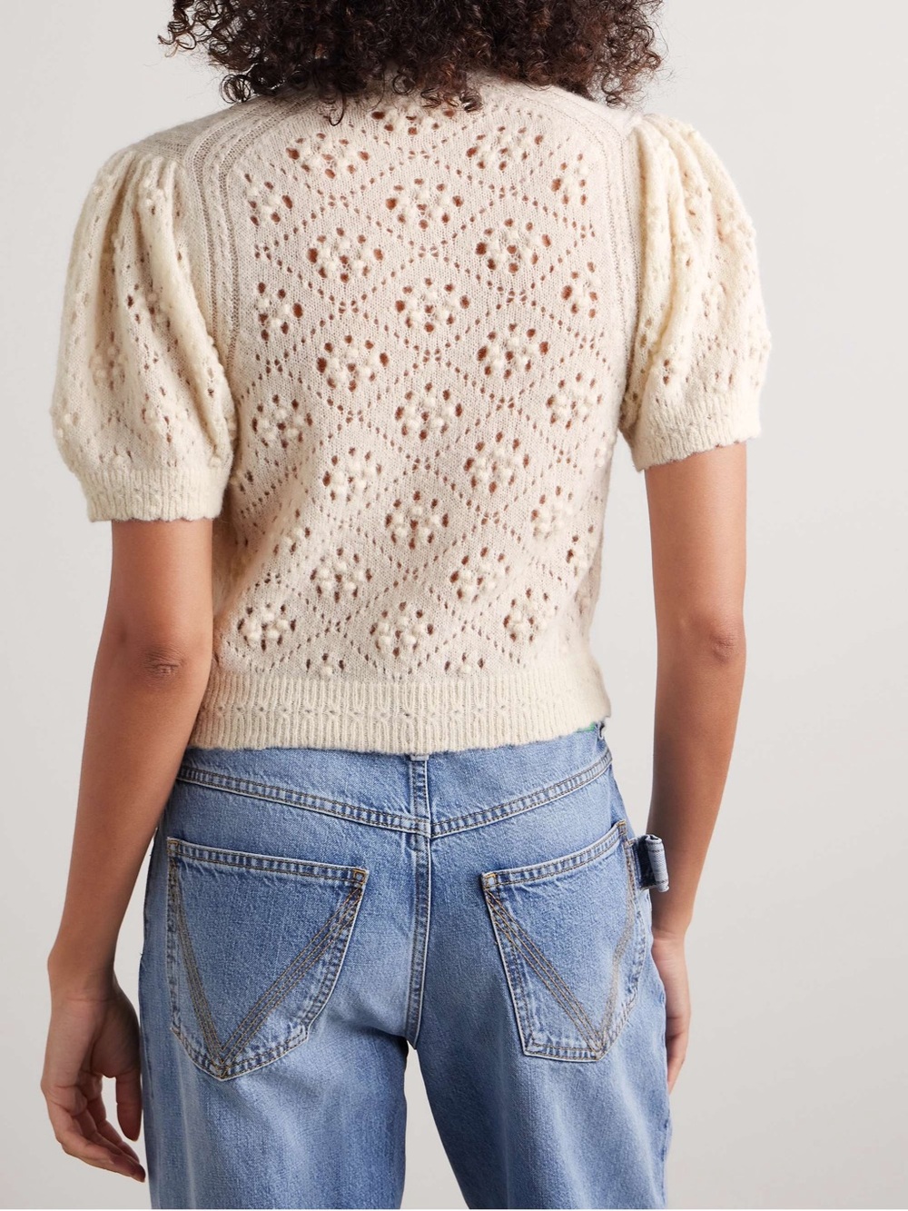 Doen Mirabelle Alpaca Pointelle Crochet Ivory Cardigan NWT - Picture 4 of 9